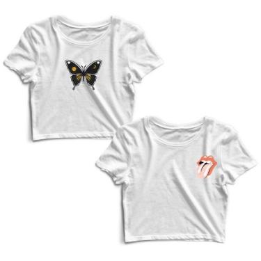 Imagem de Kit 2 Blusas Cropped Tshirt Feminina Borboleta e Lábios - Goup Supply,