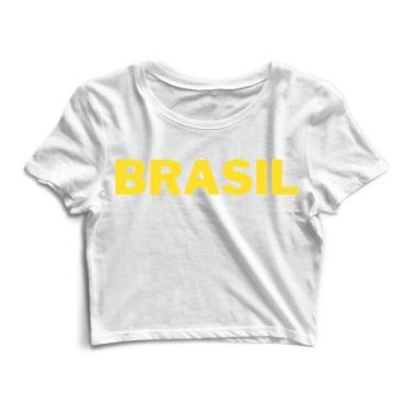 Imagem de Blusa Cropped Blusinha Camiseta Feminina Brasil - Goup Supply, Branco,
