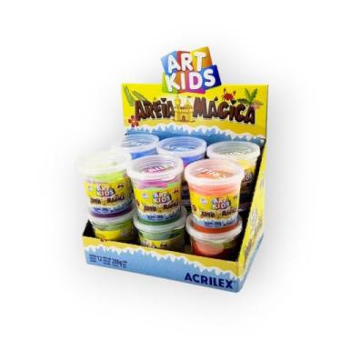Imagem de Areia Magica Acrilex Caixa Com 12 Potes 200g 6 Cores Com Forminhas - A