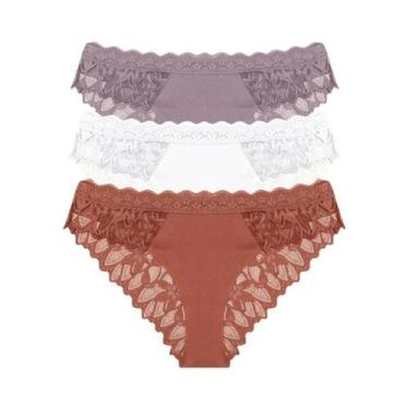 Imagem de Calcinhas De Renda Floral De Cintura Baixa FINETOO 3 Peças Sexy Invisí