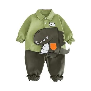Imagem de Conjunto De Camiseta De Algodão Com Estampa De Dinossauro E Calça Jean