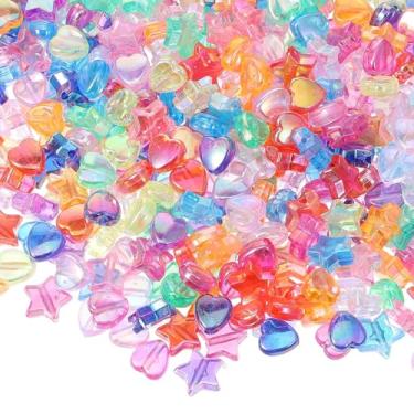 Imagem de 600 peças de contas de acrílico em forma de estrela de coração contas ab cores transparentes pulseira de amizade para artesanato faça você mesmo colar pulseira suprimentos para fabricação de joias