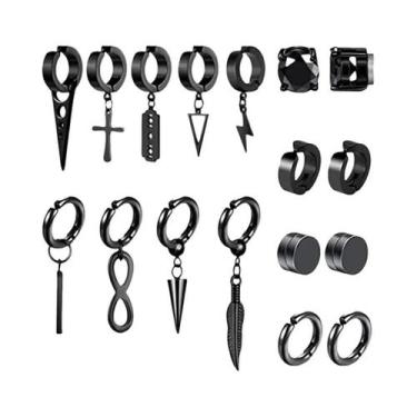 Imagem de Brincos De Argola Magnéticos Pretos Em Aço Inoxidável, Sem Perfuração,