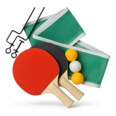 Imagem de Kit Ping Pong Portátil Completo – 2 Raquetes de Madeira, 3 Bolinhas e Rede de 1 Metro com Suportes – Conjunto de Tênis de Mesa para Lazer em Casa ou Viagem – INMETRO