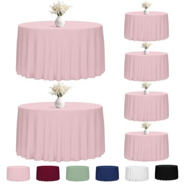 Imagem de Fixwal Toalha de mesa redonda rosa de 300 cm, pacote com 6 toalhas de mesa redondas de tecido de poliéster laváveis para casamentos, festas, banquetes, jantares, eventos de aniversário