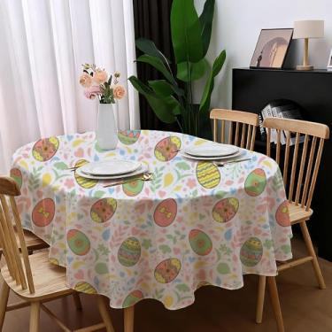 Imagem de Amonsa Toalha de mesa oval colorida com ovos de páscoa 152 x 213 cm, toalha de mesa de jantar para cozinha de 6 a 8 lugares, tecido de poliéster lavável, corações rosa, folhas florais, capa de mesa