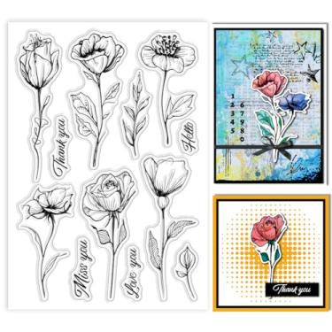 Imagem de 1 folha de carimbos transparentes de plástico PVC, carimbo de silicone com padrão de planta, estampa floral para álbum de fotos faça você mesmo, para fazer cartões decorativos, 16 x 11 x 0,3 cm