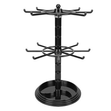 Imagem de Asixxsix Suporte de Exibição de Joias Giratório de 2 Camadas, Suporte de árvore de Joias Multifuncional Com Base Giratória de 360 ​​graus para Colares, Pulseiras, Brincos, Anéis (Preto 2 camadas)