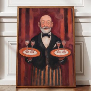 Imagem de Wine Waiter Art Print Bar Cart Artwork Vintage Food Paintings Drinks Artwork for Restaurant Abstract People Wall Art Fun Bar Pictures Trendy Kitchen Prints Funny Restaurant Posters 40.6x61.0 cm Sem