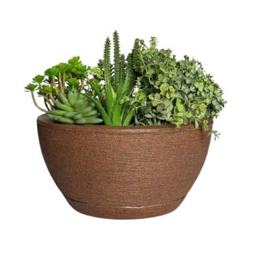 Imagem de Vaso Bacia Cuia P/plantas Polietileno Decorativa Luxo Terrário C/prato (Marrom)