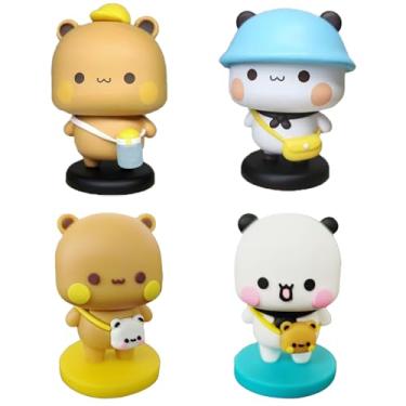 Imagem de YOKUSHI 4 peças de decoração de painel de carro Bubu e Dudu Bears, linda estátua de desenho animado de ursos panda, decoração de mesa de escritório para decoração acessórios de mesa, enfeites de mesa
