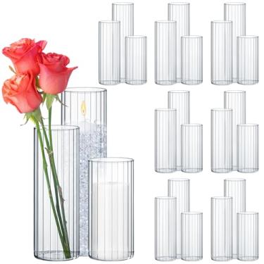 Imagem de Didaey Conjunto de 24 vasos cilíndricos para centros de mesa, vaso de vidro transparente de 16/8/25 cm de altura, suporte de vela flutuante para decoração de mesa de casamento, 6,5 polegadas/7,7