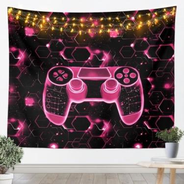 Imagem de Tapeçaria infantil moderna gamepad, tapeçarias de parede hexagonais de colmeia neon, decoração de quarto de meninas e mulheres, console de controle de videogame, céu estrelado, decoração de parede