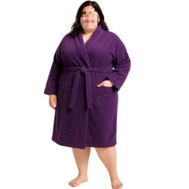 Imagem de Roupão Adulto Unissex 100% Algodão – Atoalhado Manga Curta, Ideal para Casa, Relaxamento e Após Banho (Roxo)