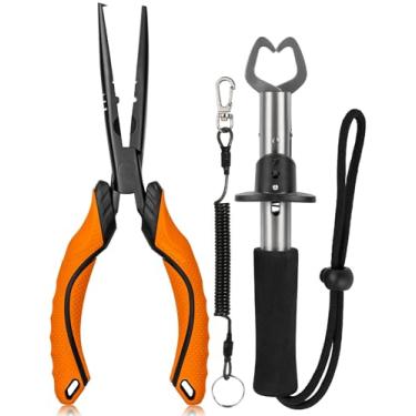 Imagem de pullther fishing Kit de ferramentas de pesca, alicate removedor de anzol de pesca de 23 cm, prendedor de lábio de peixe, equipamento de pesca multifuncional com cordão, acessórios de pesca resistentes