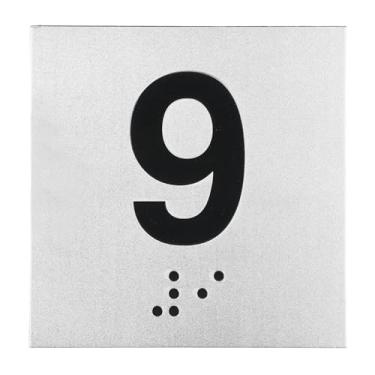 Imagem de PATIKIL Placa de número de sala de exames, placa número 9 de 15 cm x 15 cm com identificação autoadesiva em braille e tátil para assistência de escritório no centro de teste, preto em prata