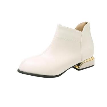 Imagem de Botas femininas casuais no tornozelo, bico fino, zíper traseiro, salto baixo, salto grosso, botas curtas, Branco, 38