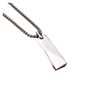 Imagem de Colar masculino com pingente geométrico retangular, corrente ajustável de aço inoxidável, masculino, presente, Prateado, One Size