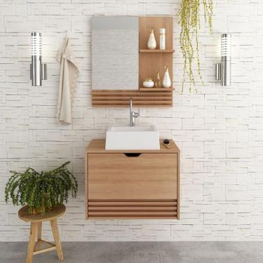 Imagem de Conjunto de Banheiro com Balcão Gabinete Suspenso 1 Porta e 1 Gaveta e