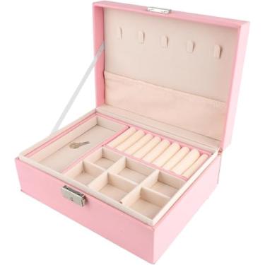 Imagem de Maleta Porta Joias Elegance Interior em Veludo com Tranca. Estojo Organizadora Grande de Dupla Camada para Joias, Brincos, Anéis, Bijuterias. Porta Jóias para Viagem Porta-Jóias Luxo (Rosa)