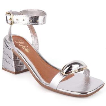 Imagem de Sandália Feminina Metalizada Salto Bloco Médio Com Fivela Ajustável e 