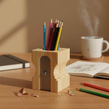 Imagem de Porta lápis canetas apontador organizador de mesa divertido formato de
