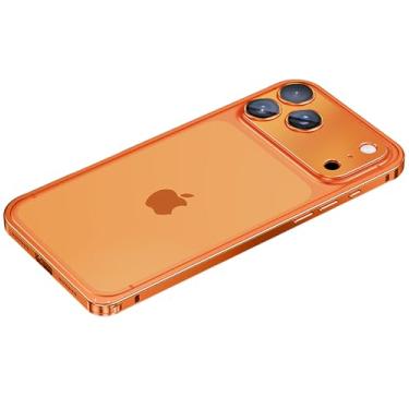Imagem de HUHUCASE Capa amortecedora de metal de encaixe com protetor de lente para iPhone 17/16/15/14/13 Pro Max: design de bloqueio seguro, moldura durável e capa de proteção total (iPhone17Pro, laranja)