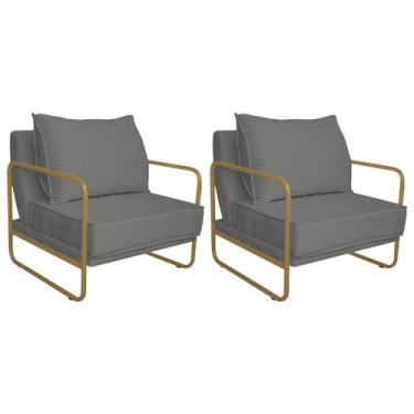 Imagem de Kit 02 Poltronas Sevilha Base de Ferro Dourado Suede - Doce Sonho Móve