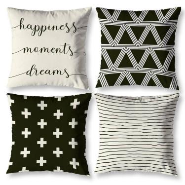 Imagem de Kit 4 Capas Almofada Sala 40Cm X 40Cm Estampadas Happiness