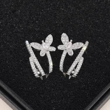 Imagem de Brincos de Argola Borboleta com Zircônias - Banhados a Ouro/Prata - Jo