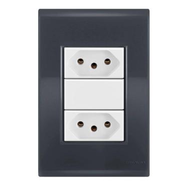 Imagem de 1 Tomada 10A + 1 Tomada 20A Tramontina Liz Grafite / Branco