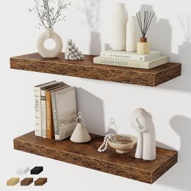 Imagem de Prateleiras flutuantes para parede, conjunto de 24 polegadas, prateleira de madeira rústica montada na parede para banheiro, sala de estar, quarto e cozinha, prateleira suspensa para armazenamento