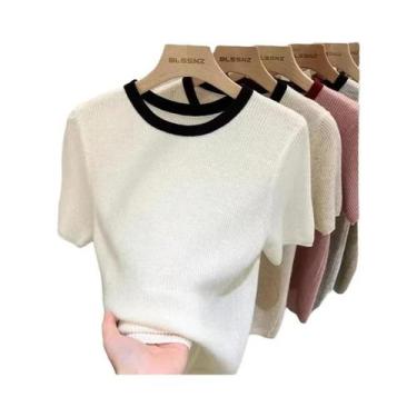 Imagem de Suéter Feminino De Malha Slim Fit Com Manga Curta E Gola Redonda, Casu