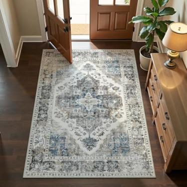 Imagem de jinchan Tapete moderno 12 x 18 cm, tapetes laváveis casuais, antiderrapantes, ultrafinos, leves, tapetes retrô elegantes para sala de estar, quarto, sala de jogos, escritório