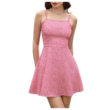 Imagem de Floerns Vestido feminino curto evasê floral cintura alta, Rosa empoeirado, M