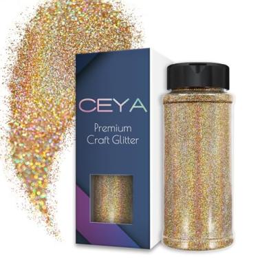 Imagem de Ceya 100 g de glitter ultrafino em pó a laser dourado e prata com glitter holográfico 0,2 mm para geleca resina epóxi artesanal, joias, arte em unhas, festival, maquiagem e pintura de cartões de casamento