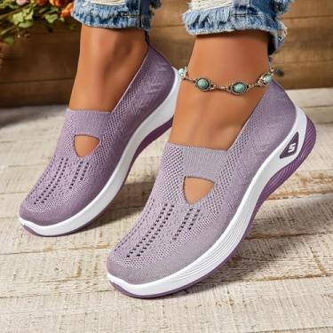 Imagem de Generic Tênis de caminhada feminino: respirável, confortável, antiderrapante, leve, suporte de arco, perfeito para uso interno/externo, primavera/verão/outono, branco, tamanhos femininos dos EUA, Roxa