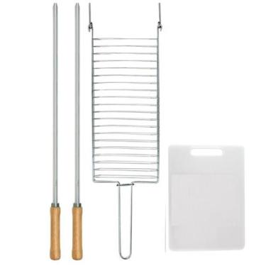 Imagem de Kit Preparo Churrasco 4Pcs Churrasqueira Grelha Espeto 55Cm - MOR