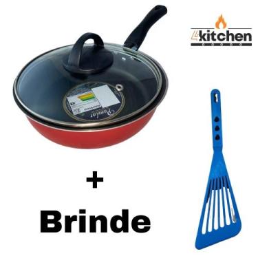Imagem de Panela Frigideira Antiaderente Teflon Vermelho 22cm + Brinde Cor:Azul 