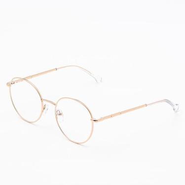 Imagem de Armação Óculos Grau Metal Redondo Unissex - Mavi Cor:Rose gold - Óculo