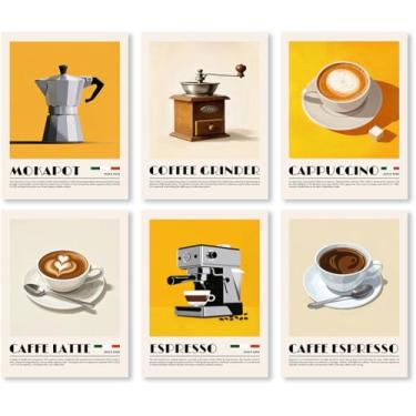 Imagem de Moedor de cafeteira expresso italiano, arte de parede, pintura em tela, vintage, cozinha, pôster, cappuccino, impressão, café, bar, decoração de sala de estar (SKU7-6PCS, 12 x 16 pol) (30 x 40 cm
