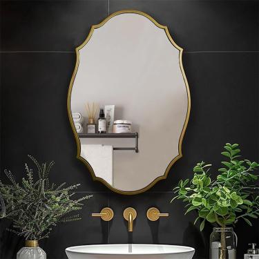 Imagem de Espelho Led Espelho De Banheiro Francês Espelho De Parede Barroco Regulável De 3 Cores Espelho De Vaidade Irregular Espelho Decorativo Antigo Dourado Com Interruptor De Toque, Antique Gold, 50 * 70cm