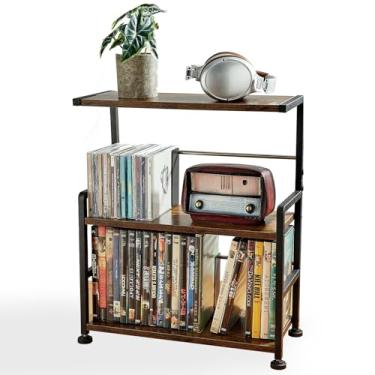 Imagem de Aquzee Rack de armazenamento de CD, suporte de CD de 3 camadas para Coutertop, organizador de CD de madeira, prateleira de armazenamento de DVD, comporta até 70 CDs padrão, divisórias ajustáveis de