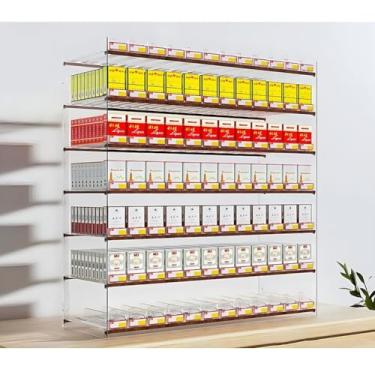 Imagem de Prateleira de acrílico para exibição de cigarro - Armário de armazenamento de varejo montado na parede, suporte de empurrador automático para supermercados, cafeterias e lojas - Melhora a visibilidade