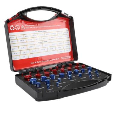 Imagem de Yosoo Caixa de Verificador de Nozes e Roscas, 44 Medidores Masculinos/femininos, Material de Liga de Alumínio Durável, Kit Portátil, Vários Tamanhos para Diferentes (36pc Conjunto)