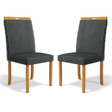 Imagem de Kit Com 2 Cadeiras Agnes Madeira Maciça Estofadas Para Mesa De Jantar Linho Chumbo 406