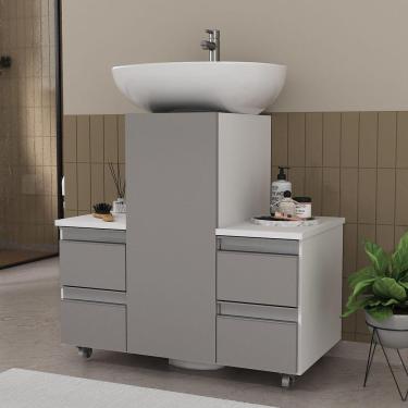 Imagem de Gabinete Banheiro Coluna Para Encaixe Branco Cinza