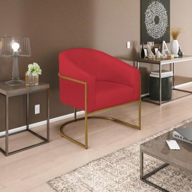 Imagem de Poltrona Decorativa Luiza Base De Ferro Dourado Suede - Doce Sonho Móveis Vermelho