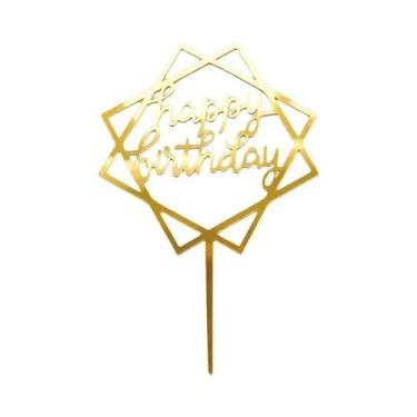 Imagem de Topo De Bolo De Acrílico Preto 'Feliz Aniversário' 14cm, 1020 Peças, D