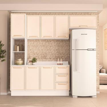 Imagem de Cozinha Modulada 4 Peças com Tampo e Rodapé Amara Politorno - Branco/Creme